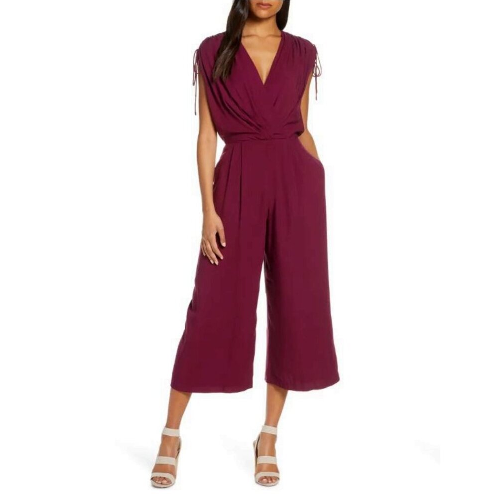 GAL MEETS GLAM COLLECTION Luella Crop Jumpsuit Boysenberry Burgundy Size 10